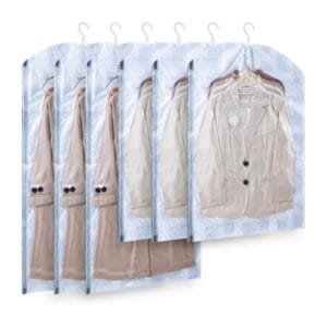 Hanging vacuum storage bags for coats and closet organization