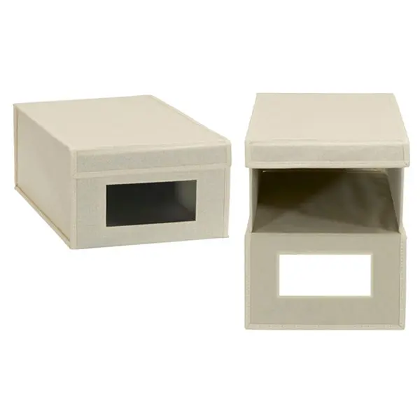 Drop front fabric shoe storage box