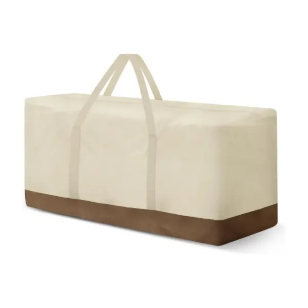 Cream rectangular storage bag with a brown base and handles