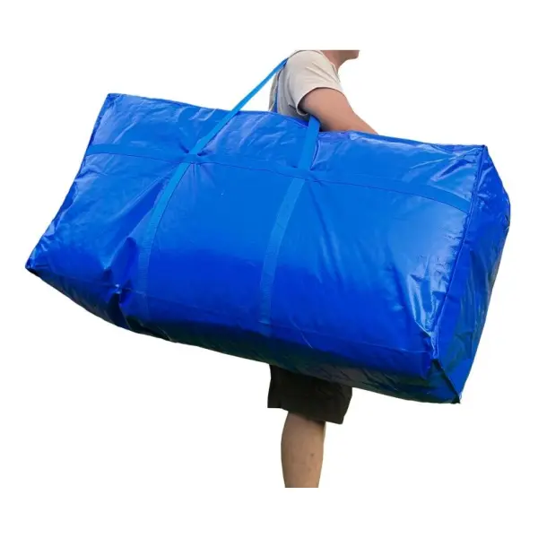 Large blue storage bag carried by its handles