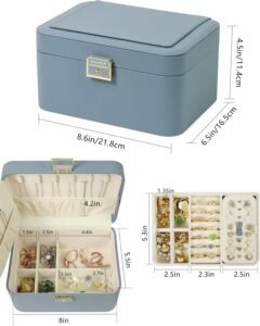Jewelry box shown with dimensions and compartment details