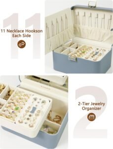 Jewelry box with removable tray and ring storage details