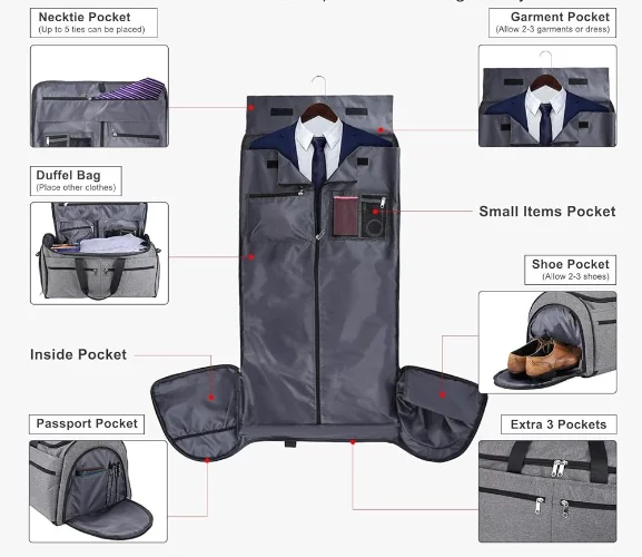 interior compartments of a garment duffel hybrid