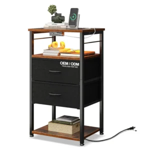 Factory Wholesale Nightstand with Charging Station and Drawers
