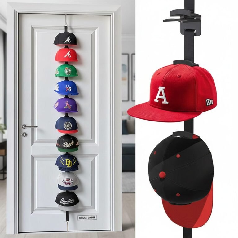 Wholesale Over the Door Hat Storage Organizer displayed on a bedroom door