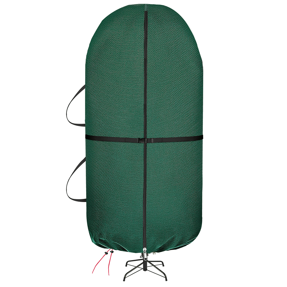 Closed green upright Christmas tree storage cover