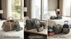 perfect travel bag combinations for weekend getaway, business travel, family vacation