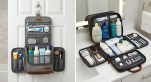 Leak-proof travel toiletry bag with wet dry separation, exactly what fits inside for long trips, wholesale custom hotel toiletry bags