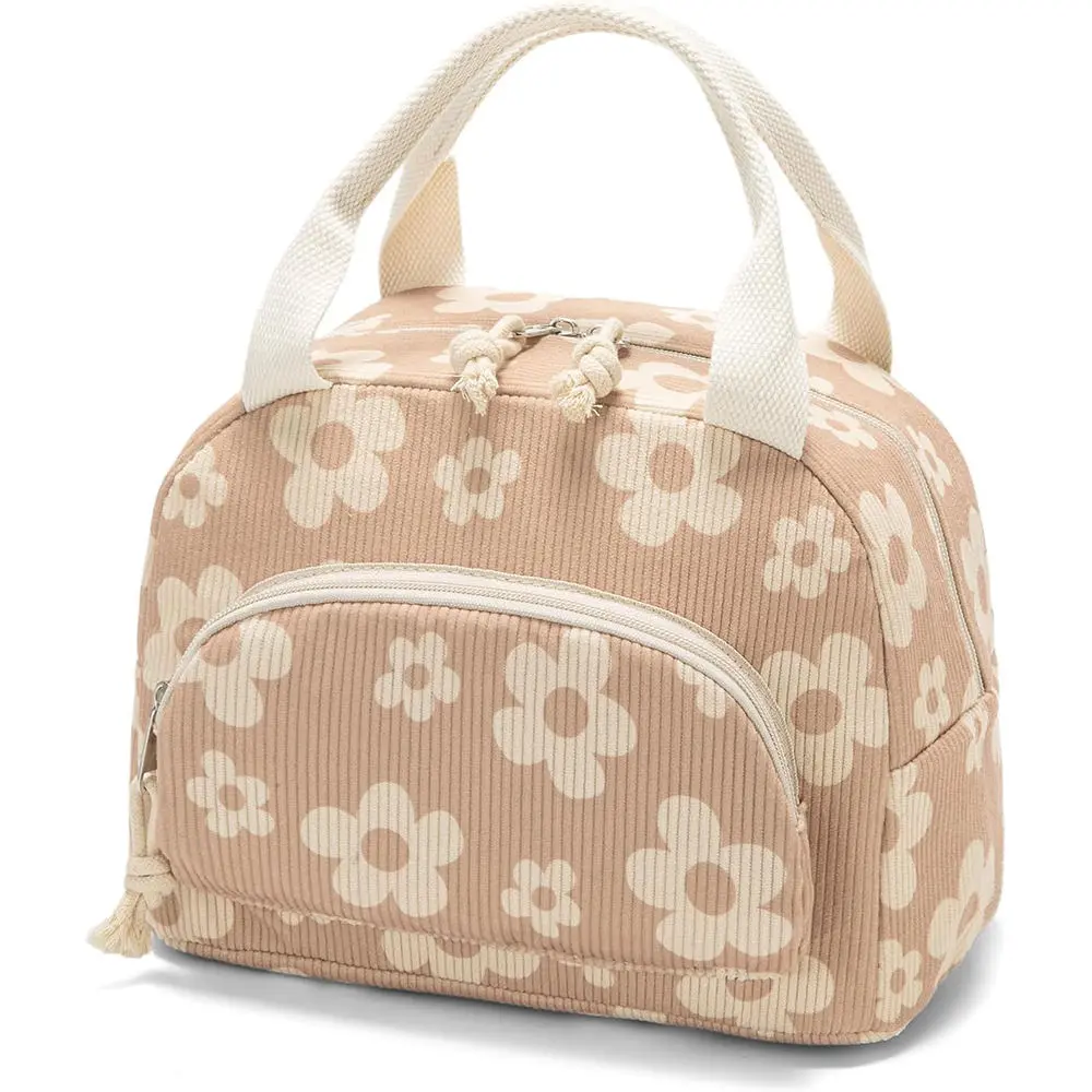 Custom checkered insulated lunch tote bag with carry handles