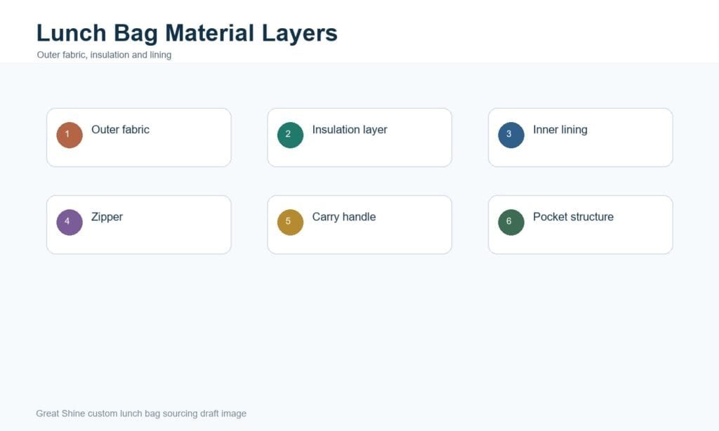Insulated lunch bag material and lining layers