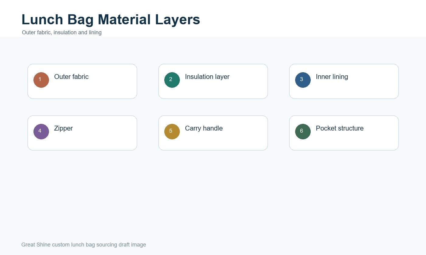 Insulated lunch bag material and lining layers