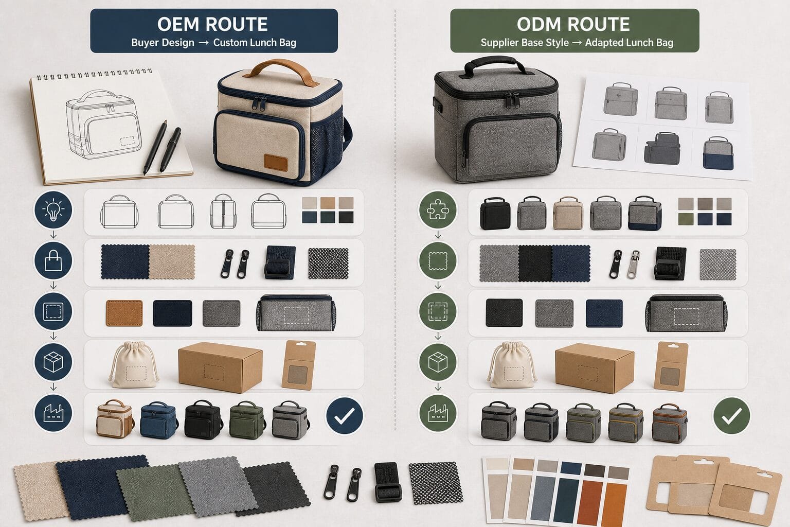 OEM and ODM lunch bag development process comparison.
