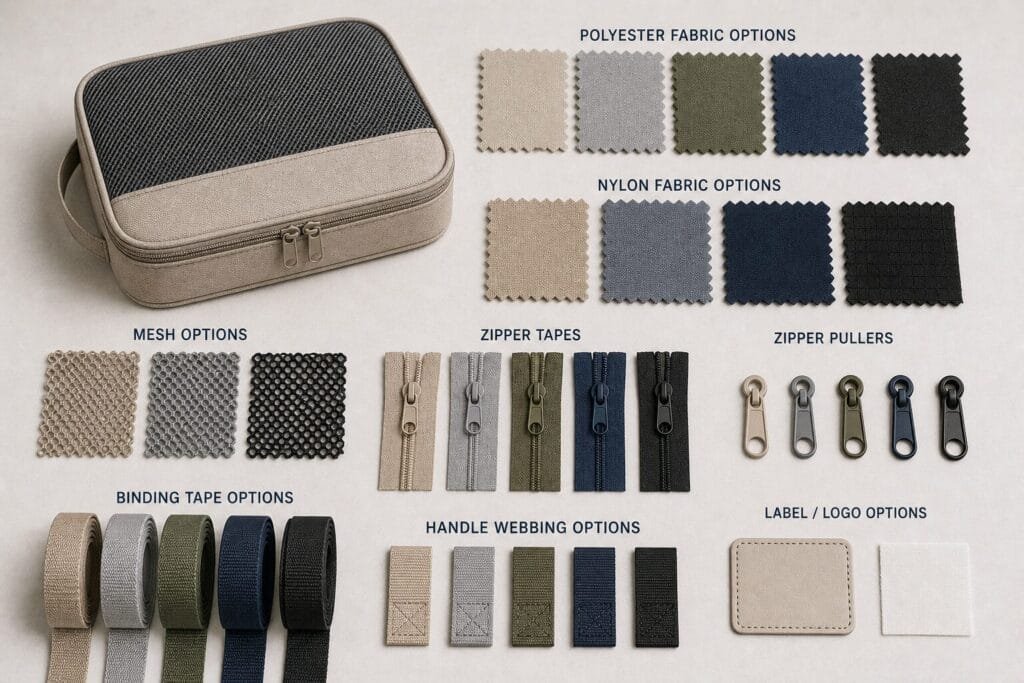 Binding seam zipper and fabric edge finish reference for storage organizers