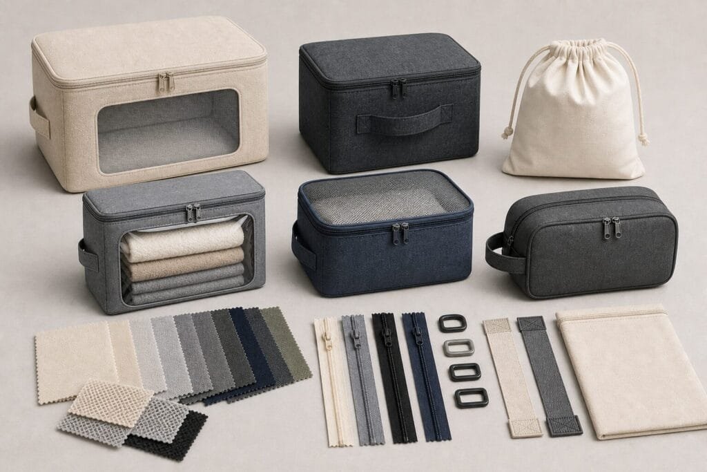 Custom storage bag material and structure options for retail buyers.