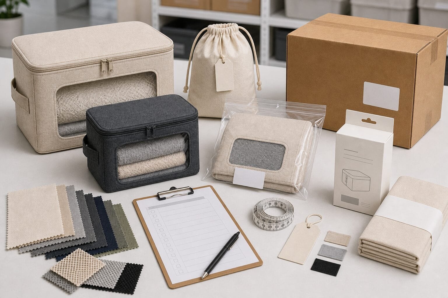 Private label packaging and QC preparation for custom storage bags.