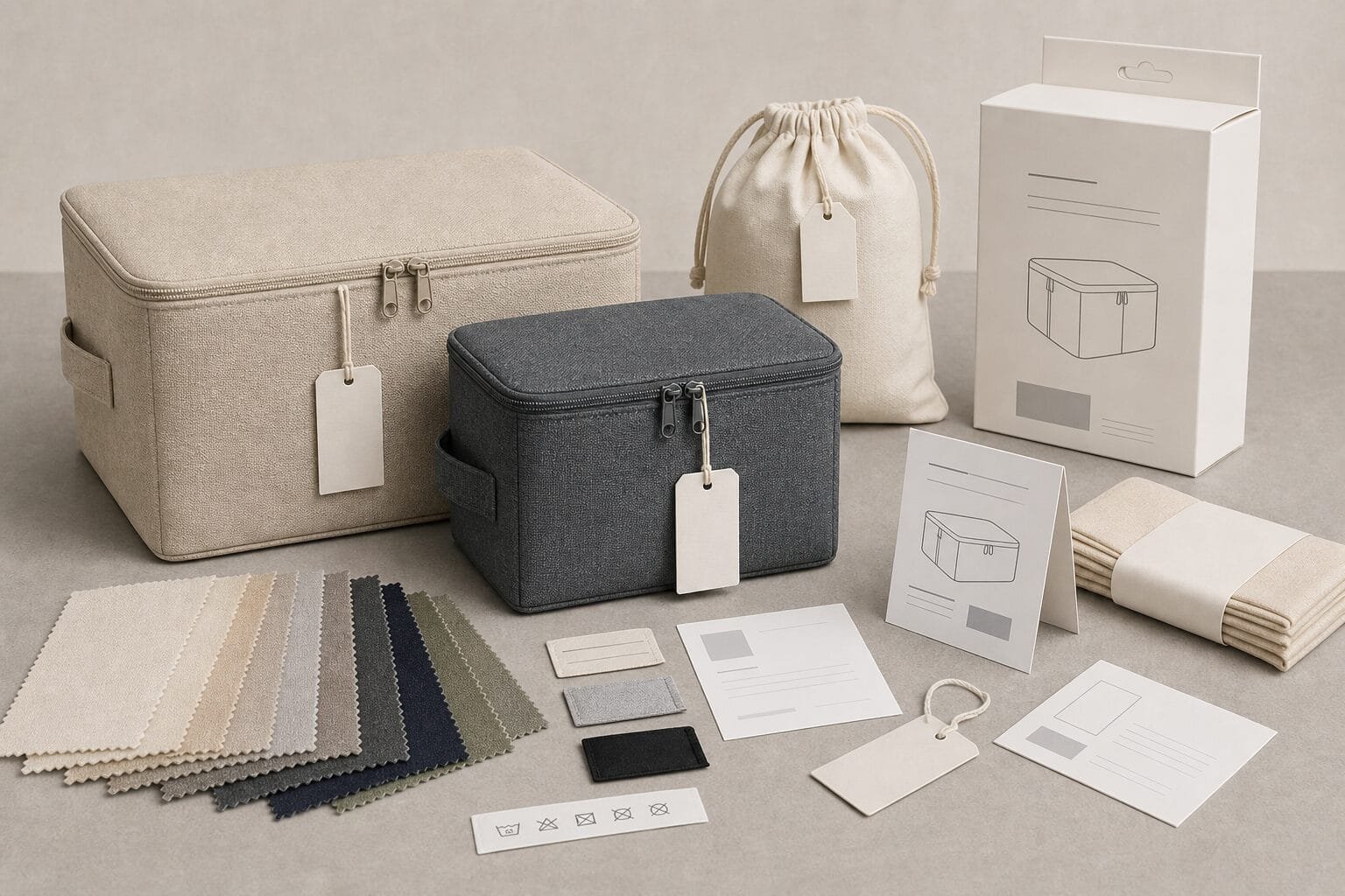 Private label storage bag customization with labels hangtags and packaging options.