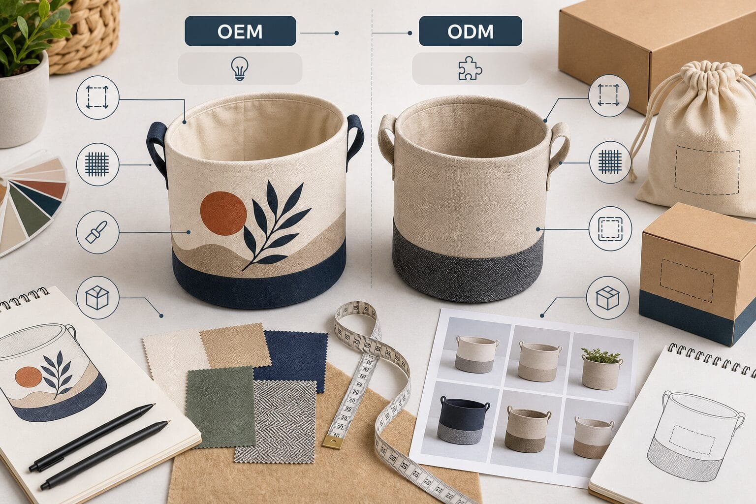 OEM and ODM storage basket customization route comparison.
