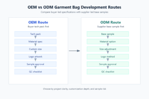OEM vs ODM garment bag customization route comparison.