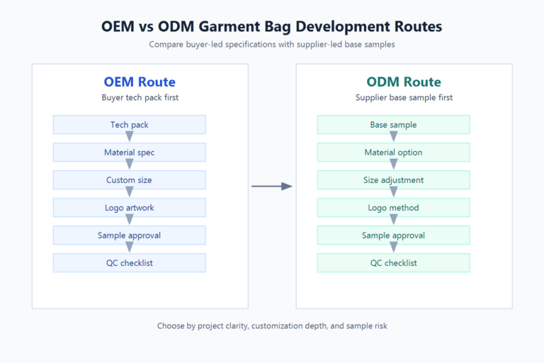 OEM vs ODM garment bag customization route comparison.