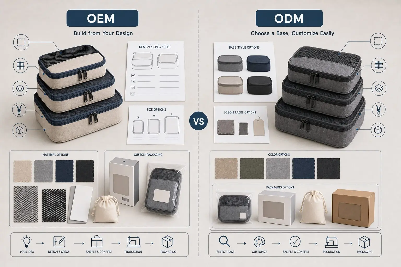OEM and ODM development route for custom packing cube sets