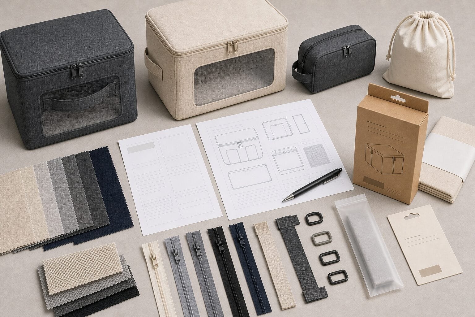 Storage bag specification checklist with materials structure logo and packaging details.