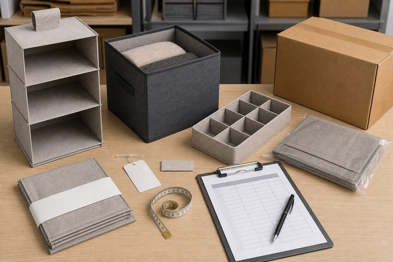 Packaging and QC planning for wholesale closet organizers.