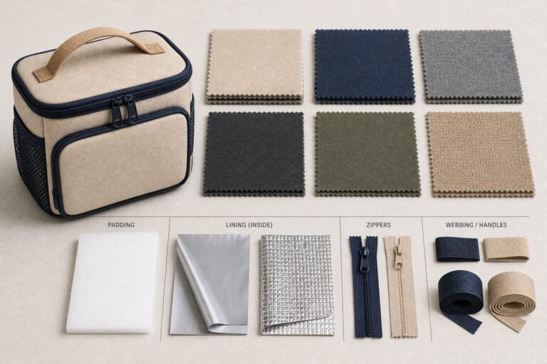 Wholesale lunch bag material and lining options for buyer comparison.