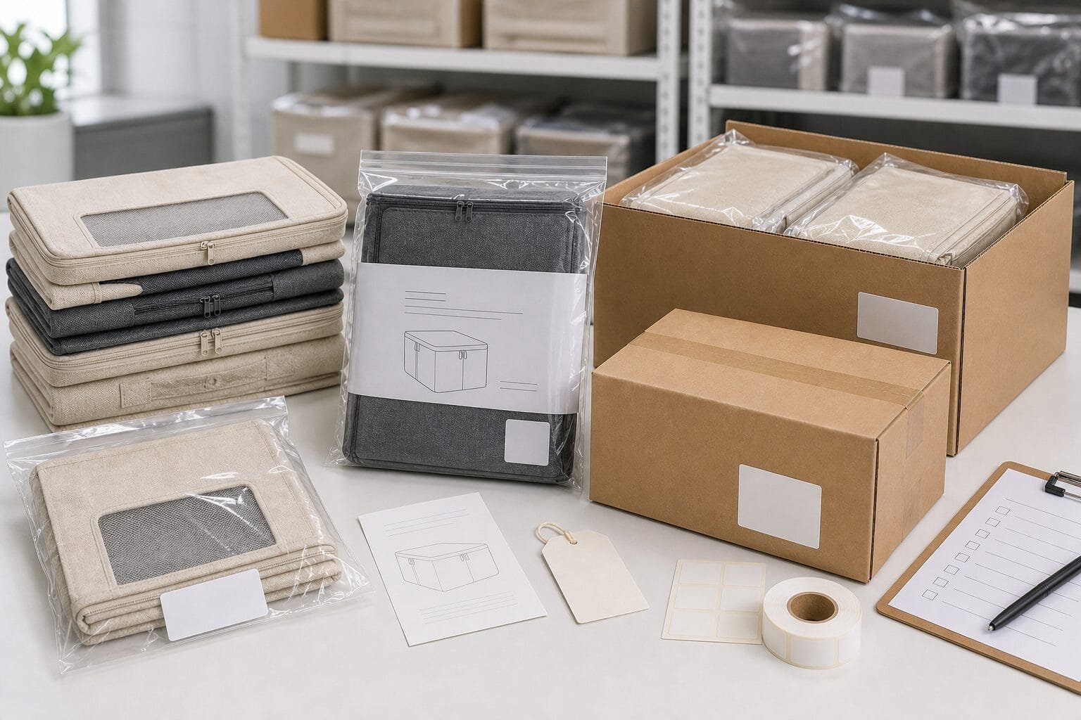 Packaging options for private label storage bag wholesale orders.