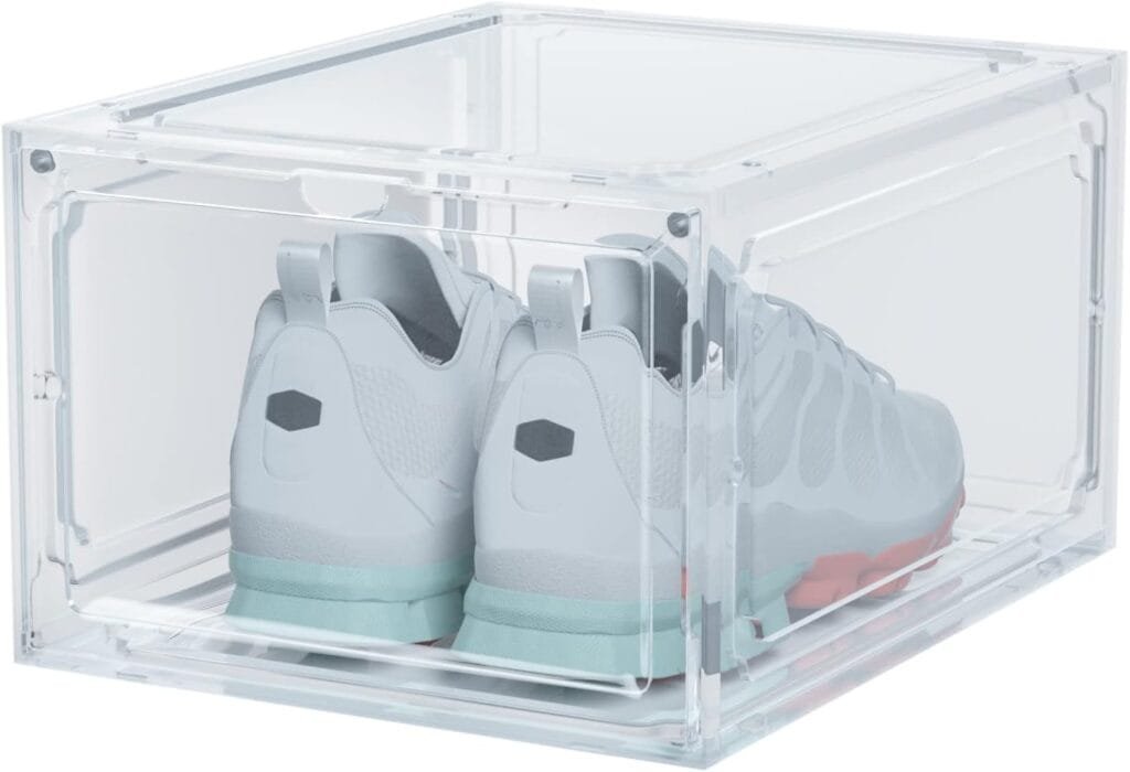 Clear plastic material for shoe storage boxes