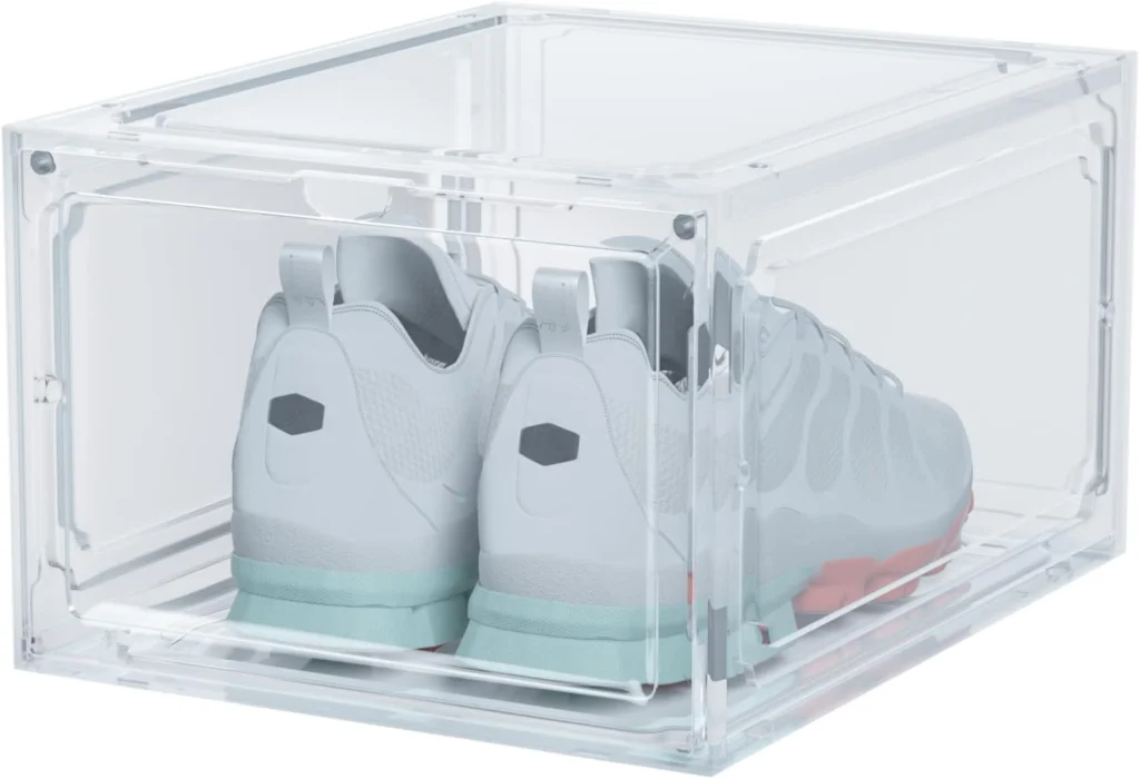Clear plastic material for shoe storage boxes