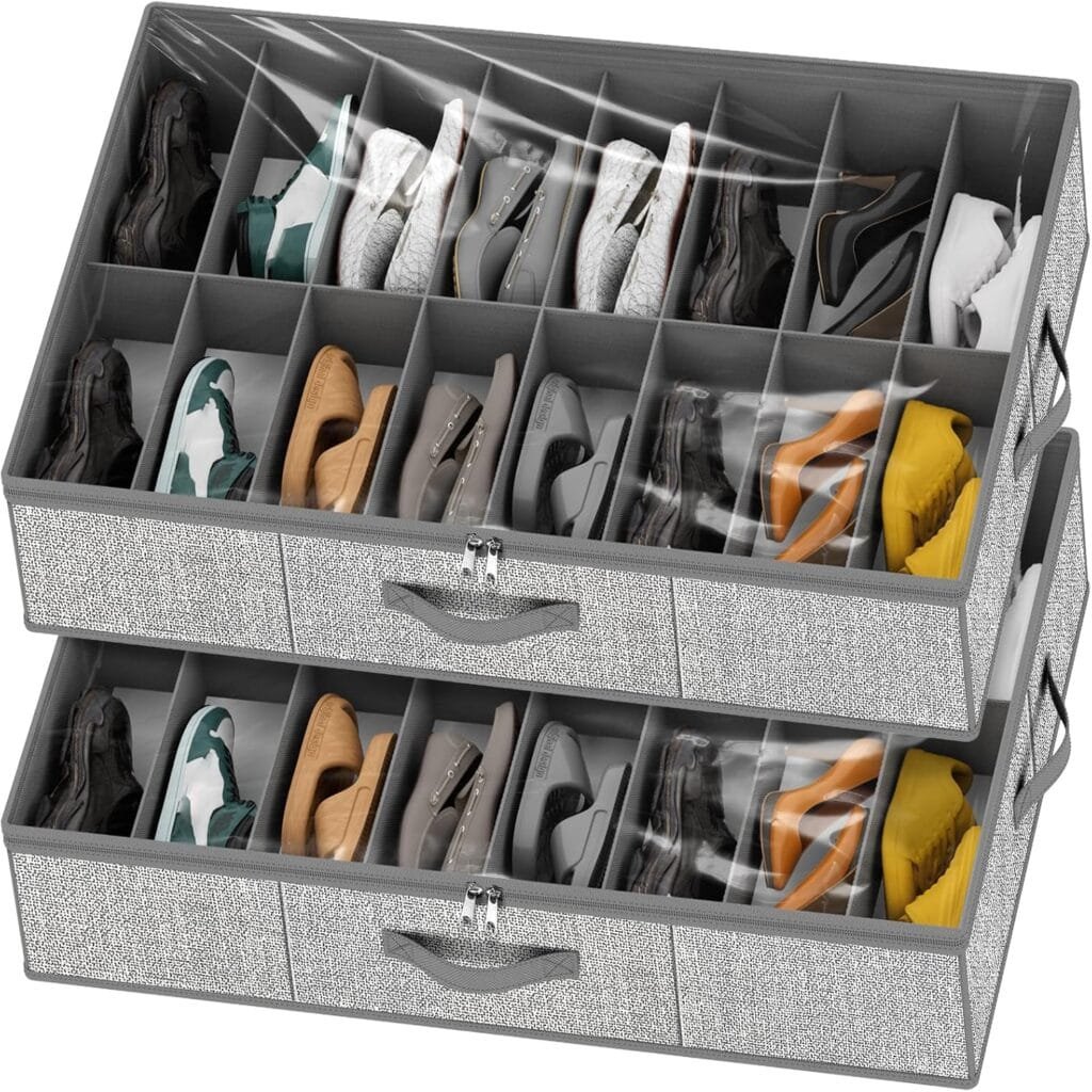 Under bed shoe storage organizer with clear top