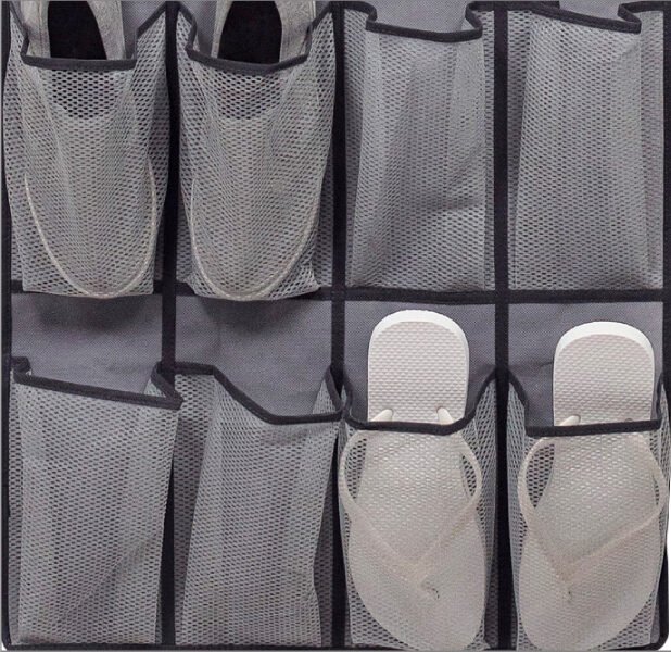 Mesh fabric material for breathable shoe organizers
