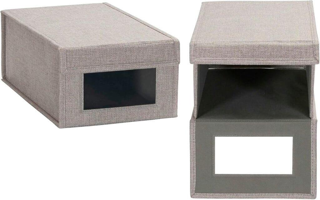 Drop front fabric shoe storage box