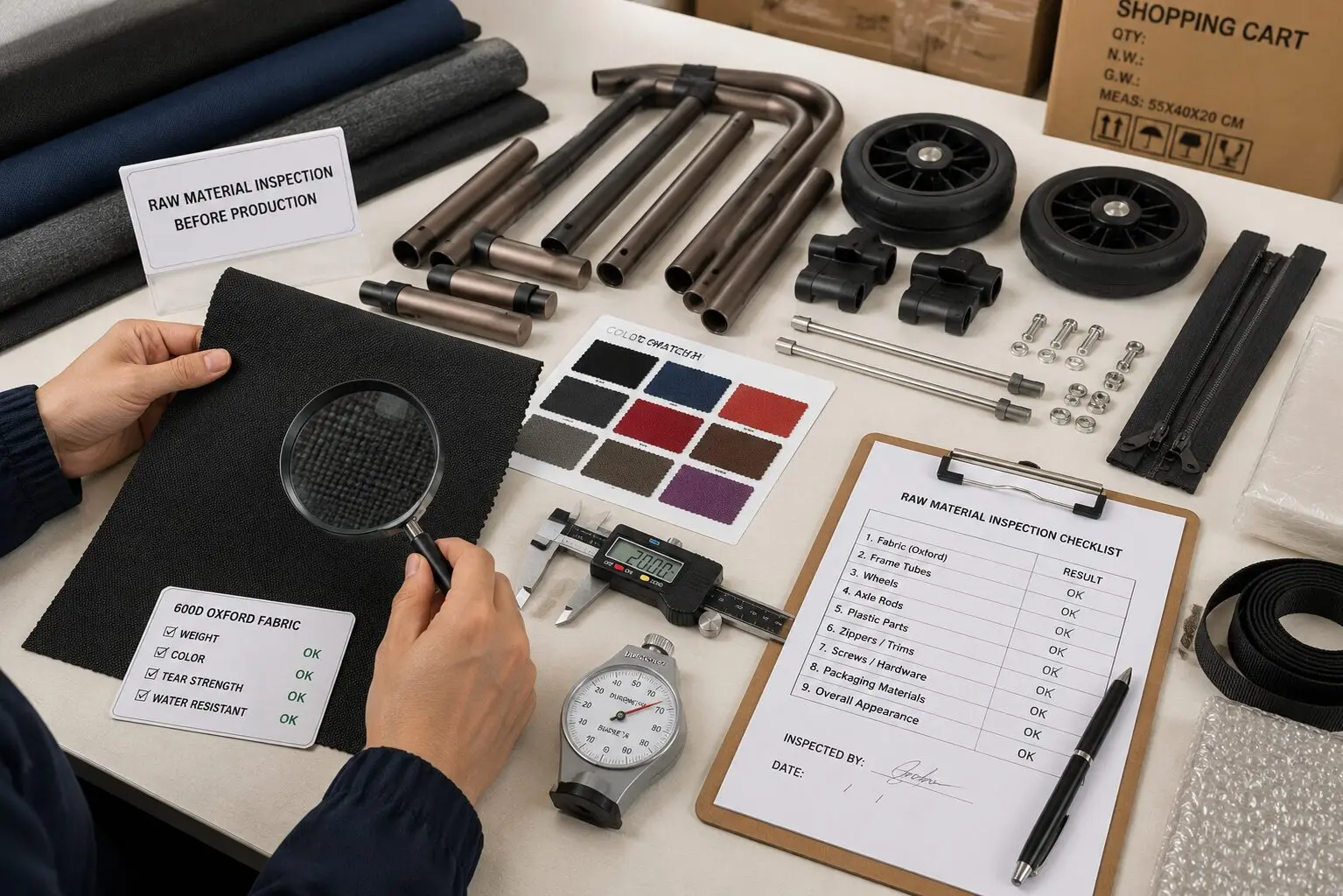 Fabric roll standing inventory in factory warehouse