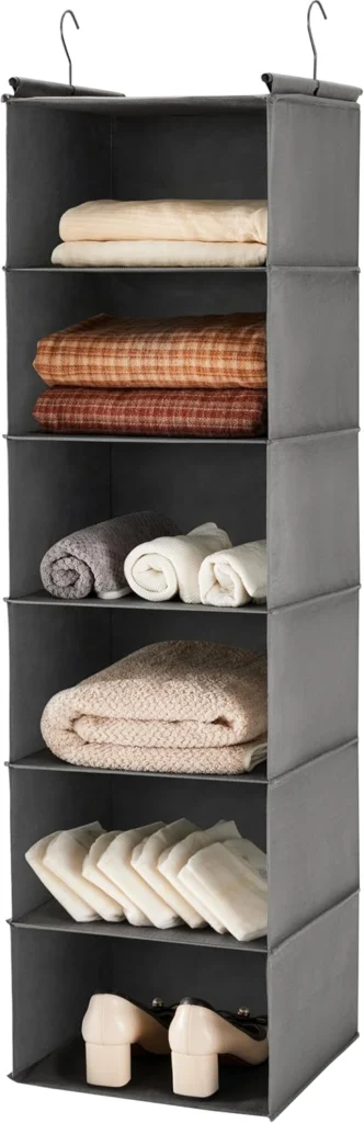 hanging closet organizer with fabric shelves