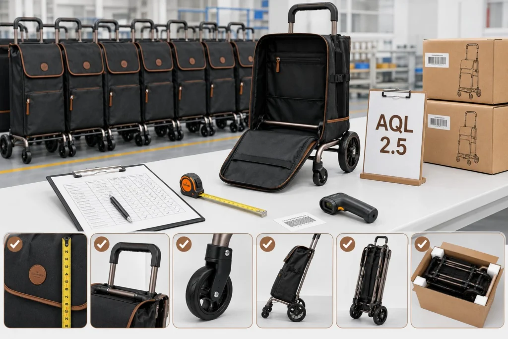 Shopping trolley inspection checklist with component samples