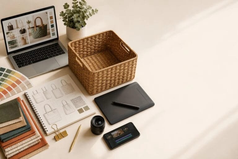 Product design workspace for Amazon private label bag development
