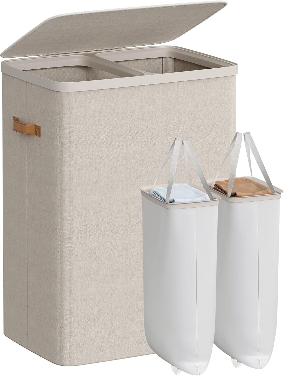 Divided laundry hamper with lid