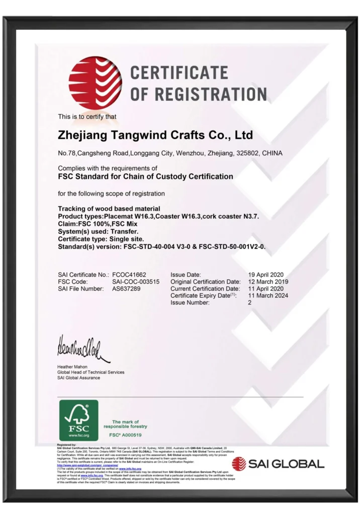 Great Shine FSC chain of custody certificate