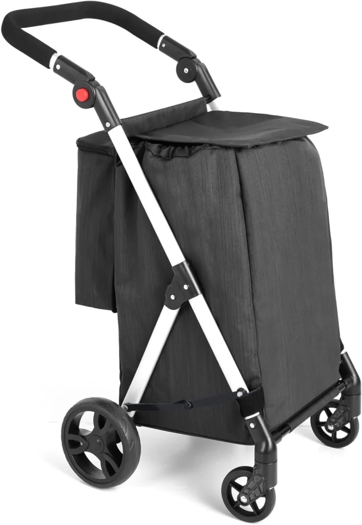 Black shopping trolley with a slanted push handle