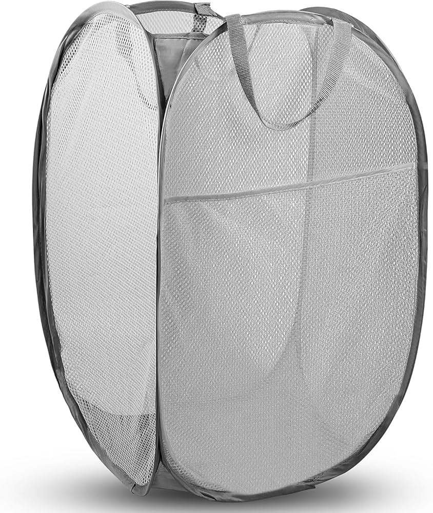 Spiral mesh pop-up laundry hamper