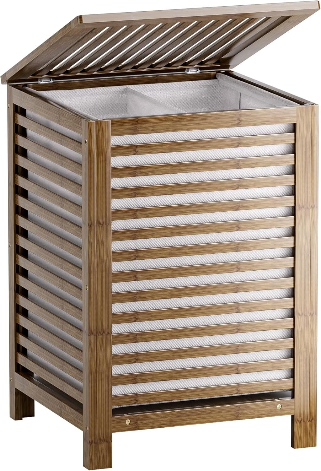 Bamboo hamper with removable liner