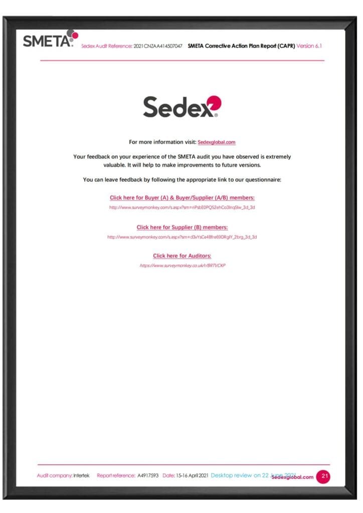 Great Shine SEDEX SMETA audit document