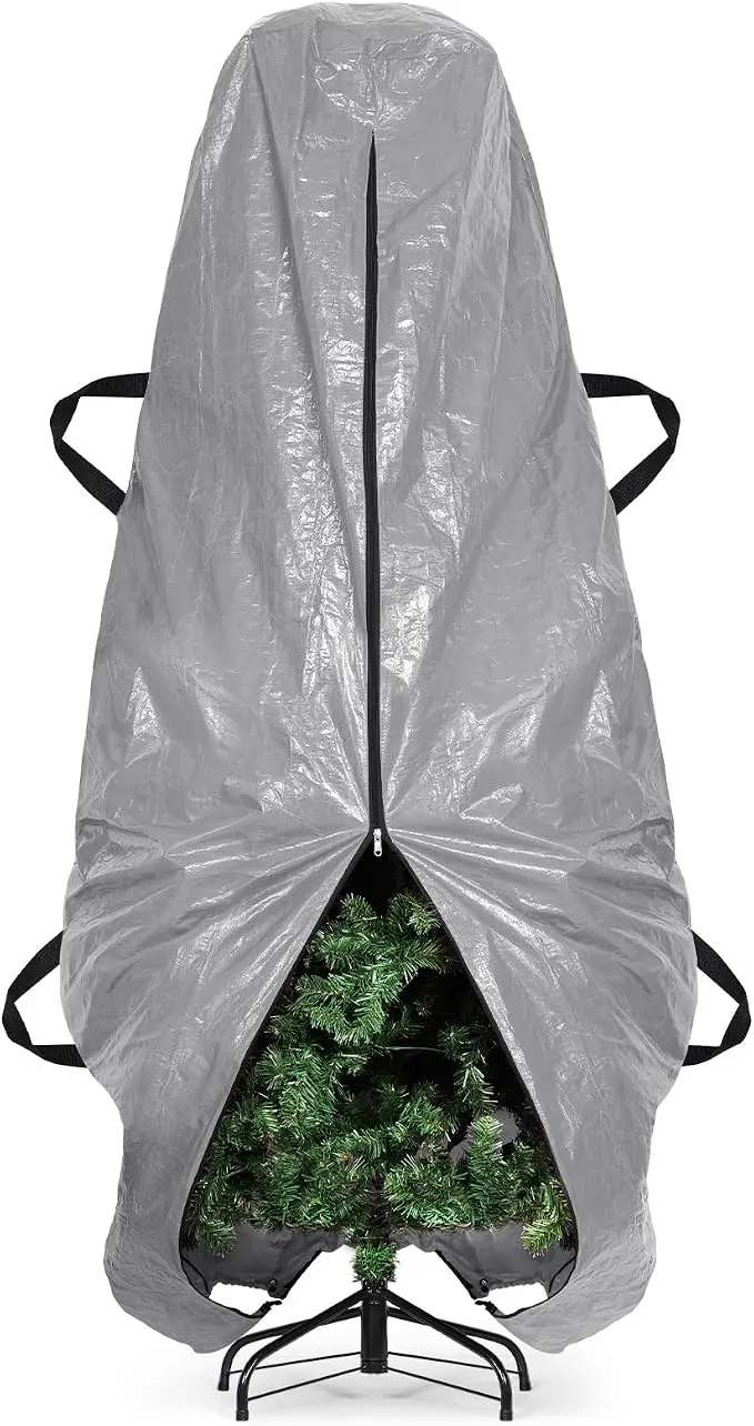 Christmas tree storage bag with reinforced handles and dual zippers