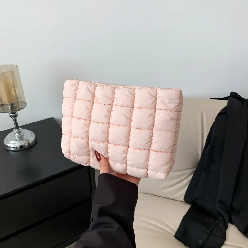 Quilted pattern detail for cosmetic bag