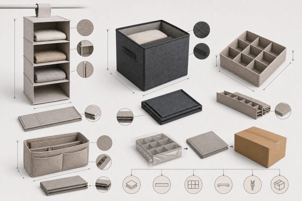 Custom closet organizer structure options for retail sourcing.