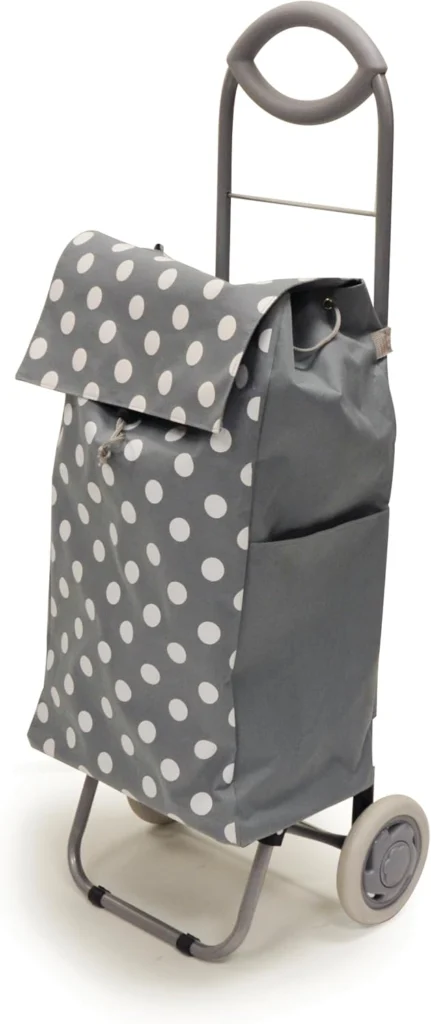 Gray polka-dot shopping trolley bag with a pull handle