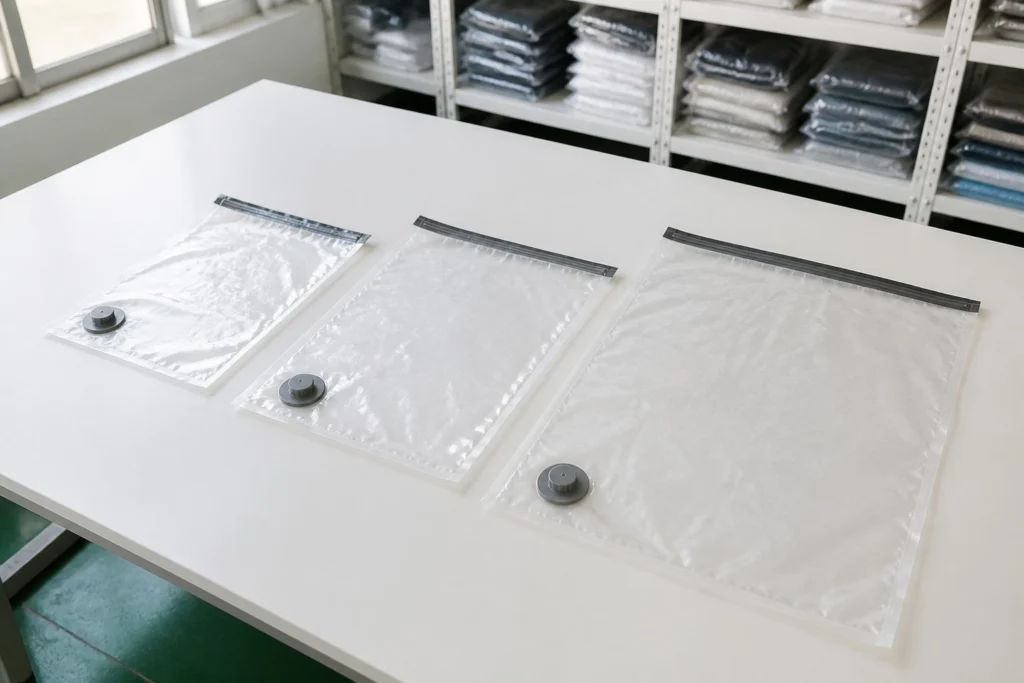 Flat vacuum storage bags laid out for packing