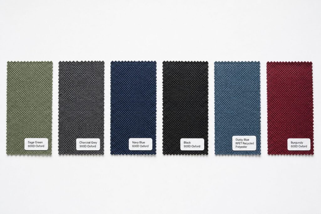 Fabric color swatches for custom shopping cart bags