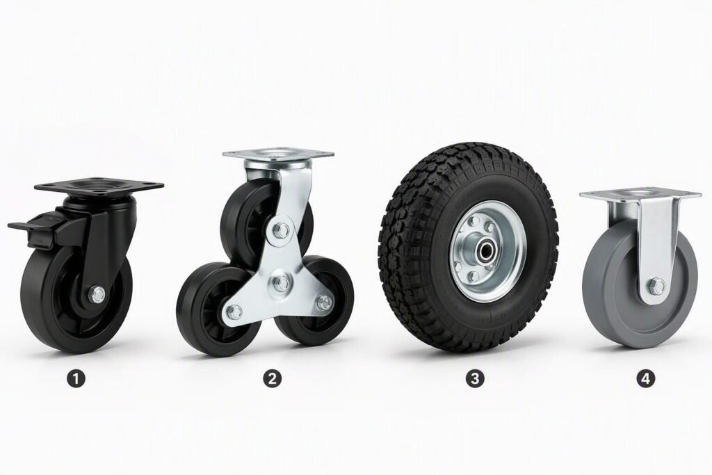 Wheel type selection for custom rolling shopping carts